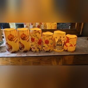Set of Decorative LED Holiday Flameless Candles - Poinsettia & Snowman